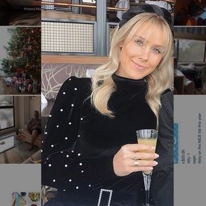 Stretch Velvet Dress w/Pearl Beaded Sleeves and Matching Belt Small